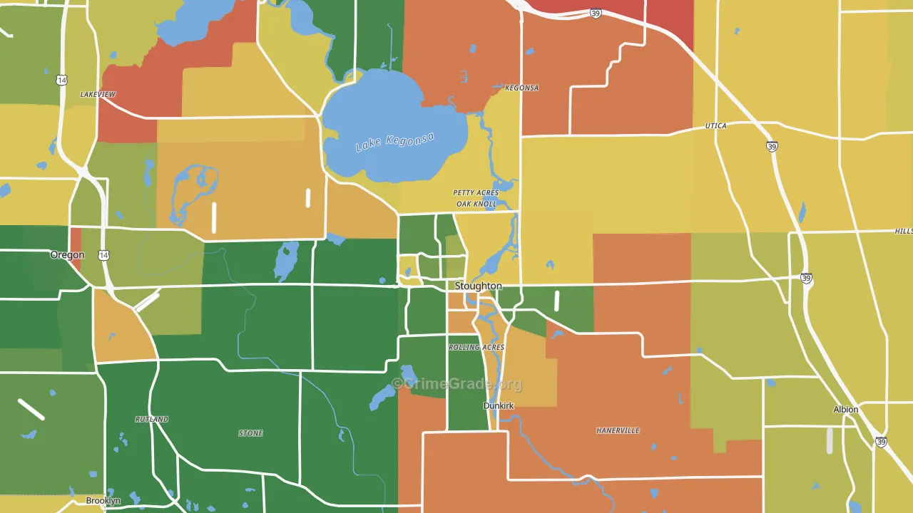 Stoughton, WI Map of Robbery Rates