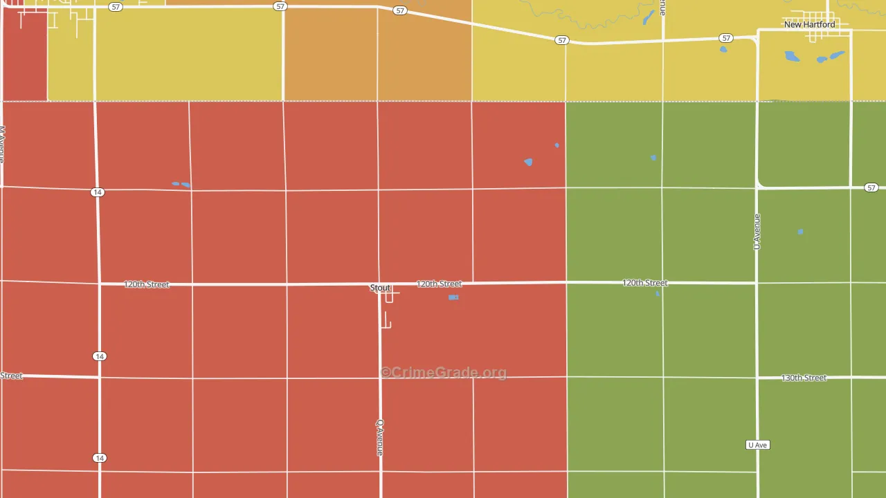 Stout, IA Map of Robbery Rates