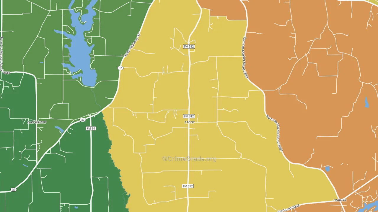Stout, TX Map of Robbery Rates