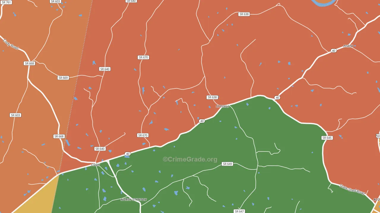 Stovall, VA Map of Robbery Rates
