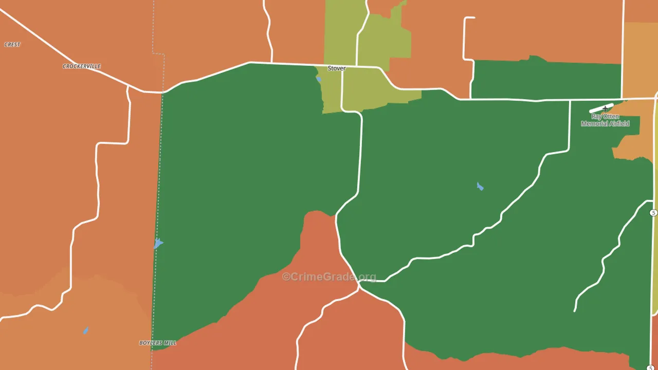 Stover, MO Map of Robbery Rates