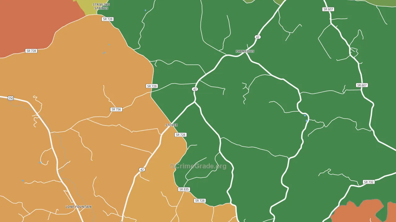 Stover, VA Map of Robbery Rates
