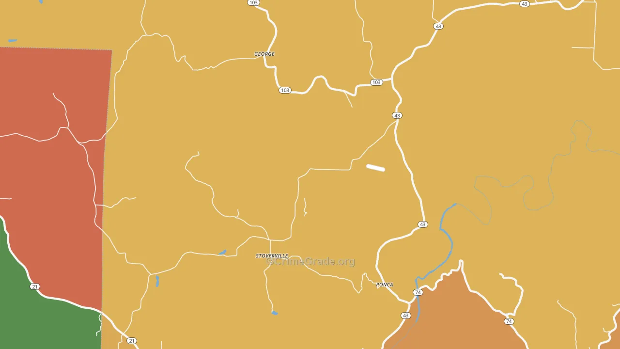 Stoverville, AR Map of Robbery Rates