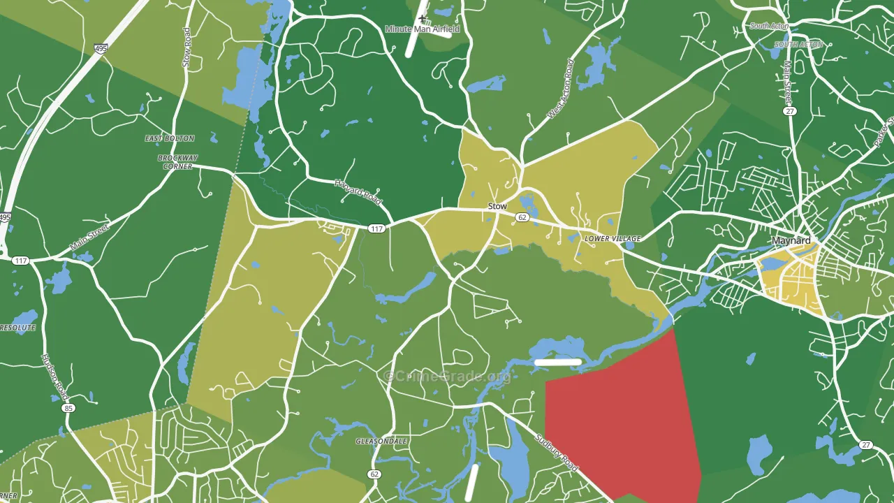 Stow, MA Map of Robbery Rates