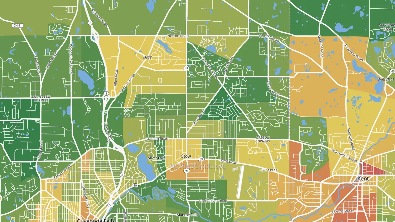 Stow, OH Map of Robbery Rates