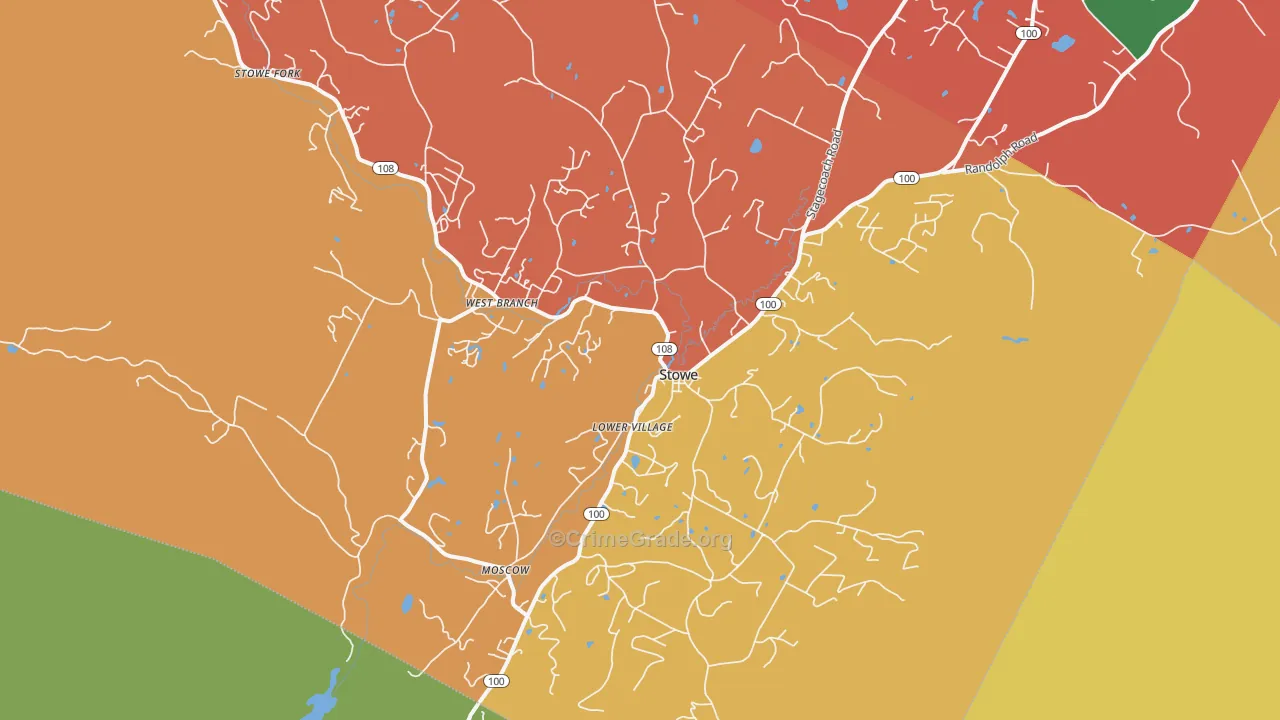 Stowe, VT Map of Robbery Rates