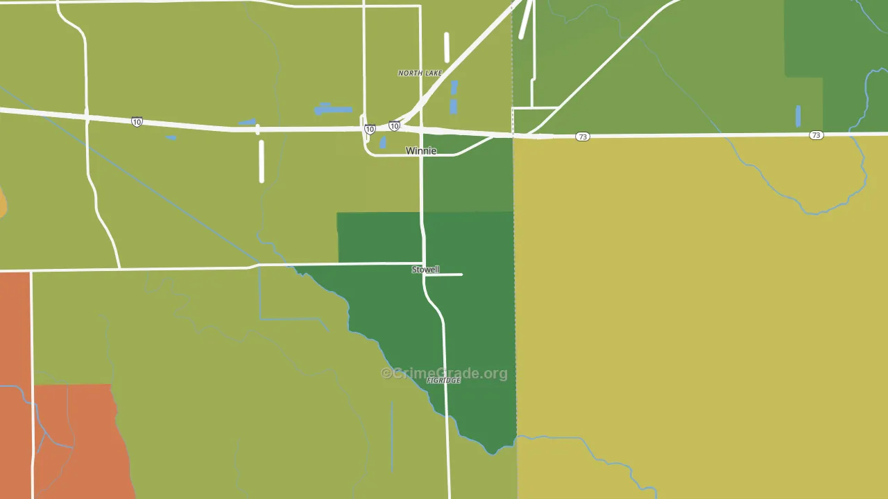 Stowell, TX Map of Robbery Rates