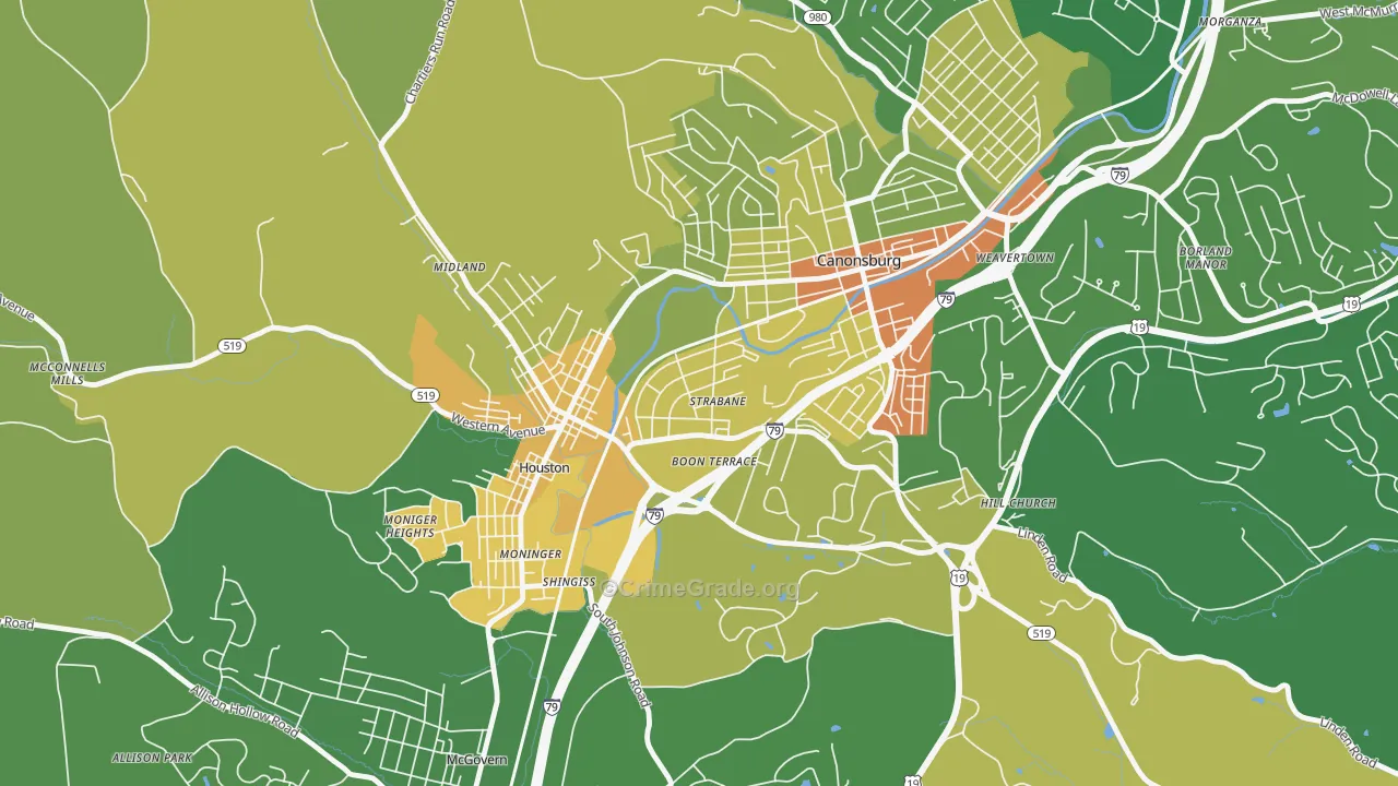 Strabane, PA Map of Robbery Rates