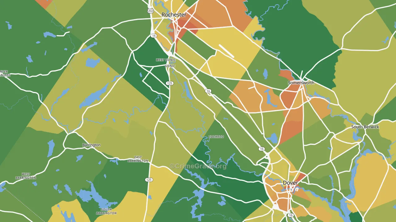 Strafford County, NH Map of Robbery Rates