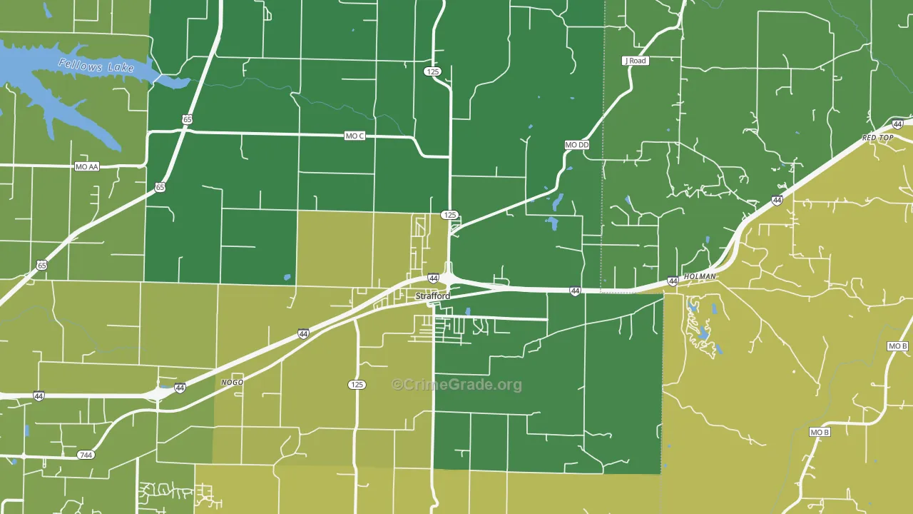 Strafford, MO Map of Robbery Rates