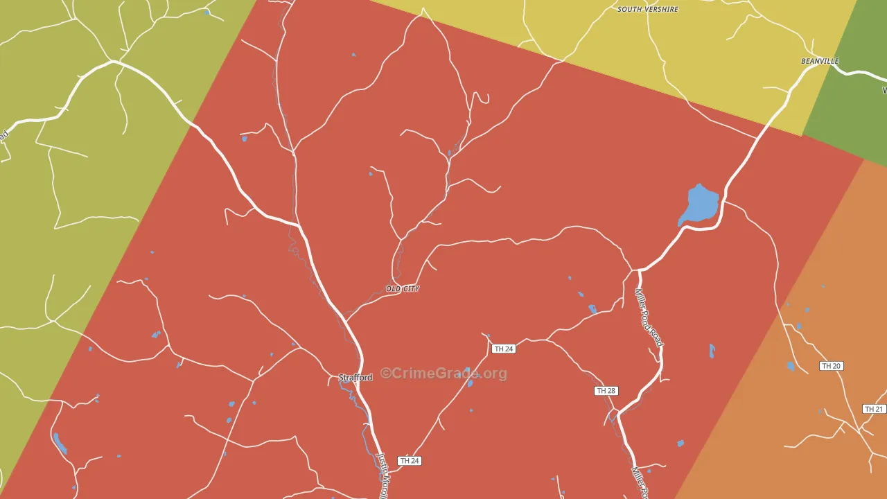 Strafford, VT Map of Robbery Rates