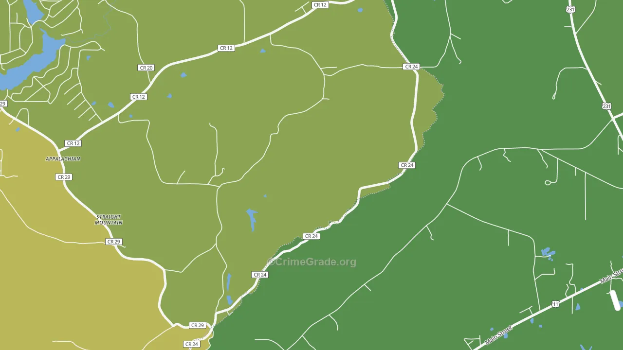 Straight Mountain, AL Map of Robbery Rates
