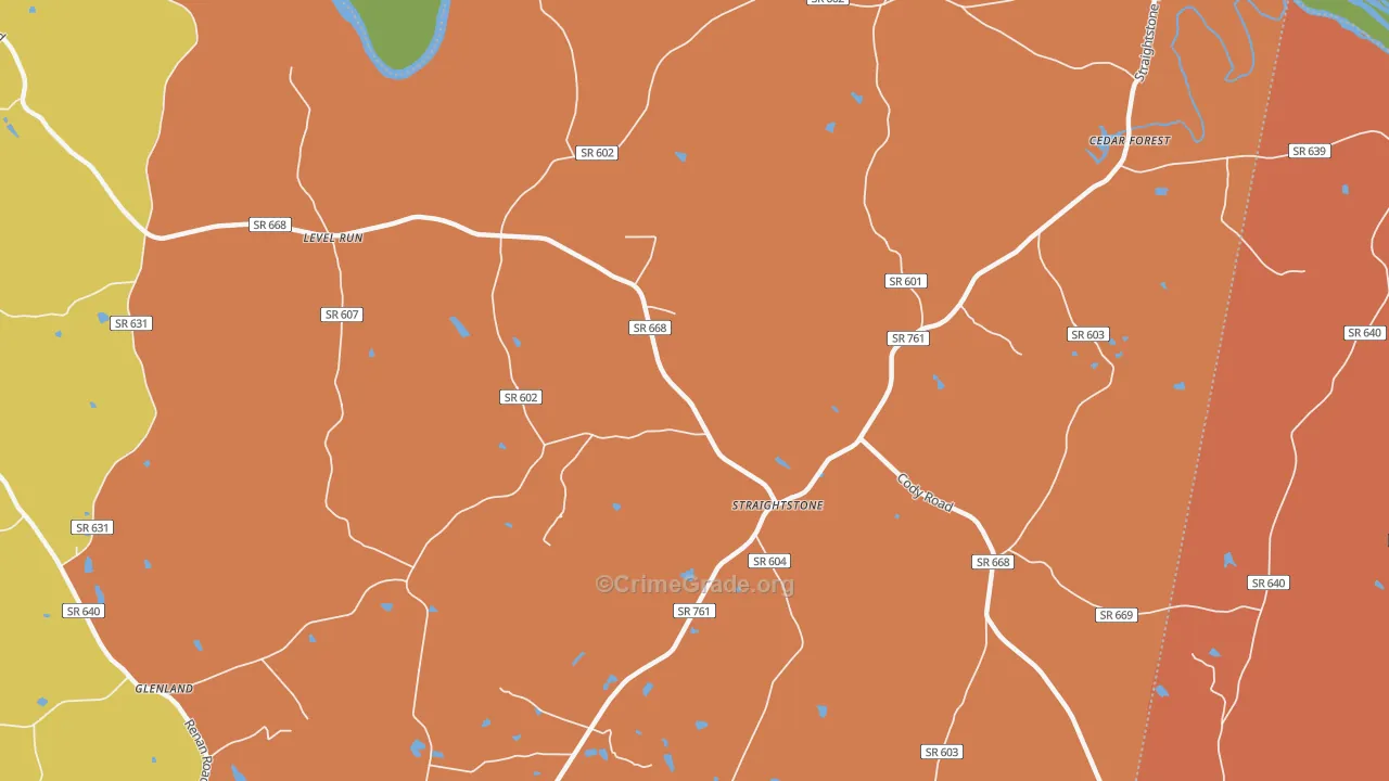 Straightstone, VA Map of Robbery Rates