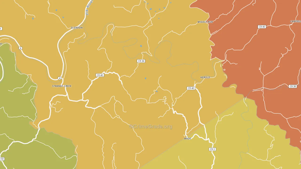Strange Creek, WV Map of Robbery Rates