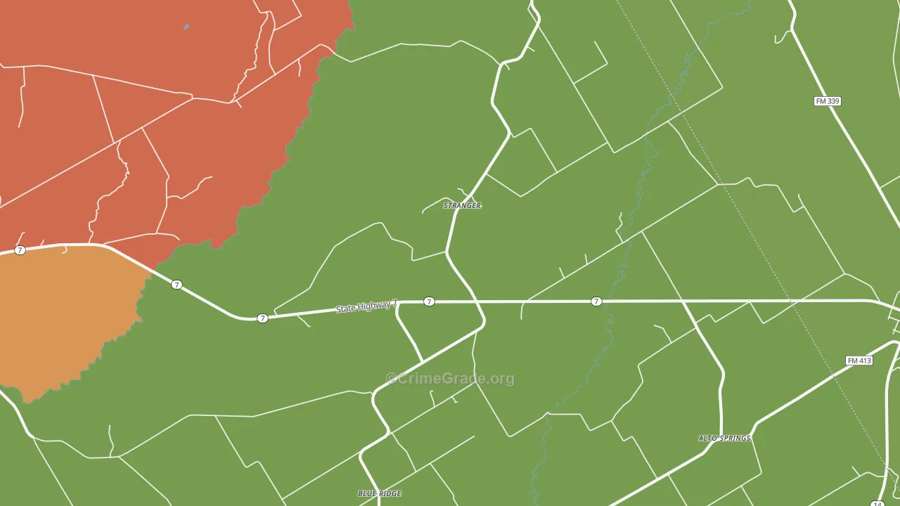 Stranger, TX Map of Robbery Rates