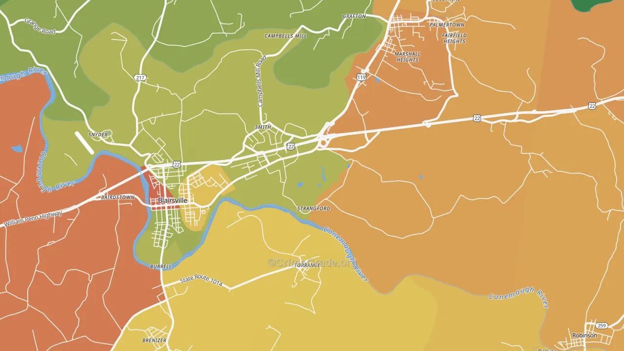 Strangford, PA Map of Robbery Rates