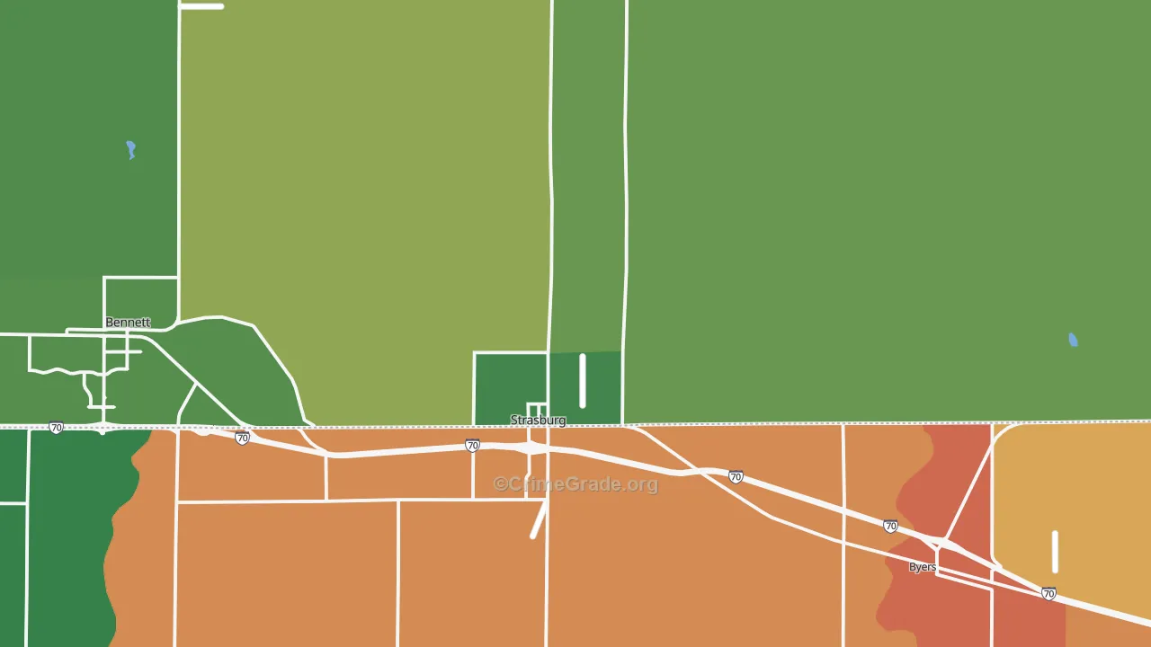 Strasburg, CO Map of Robbery Rates