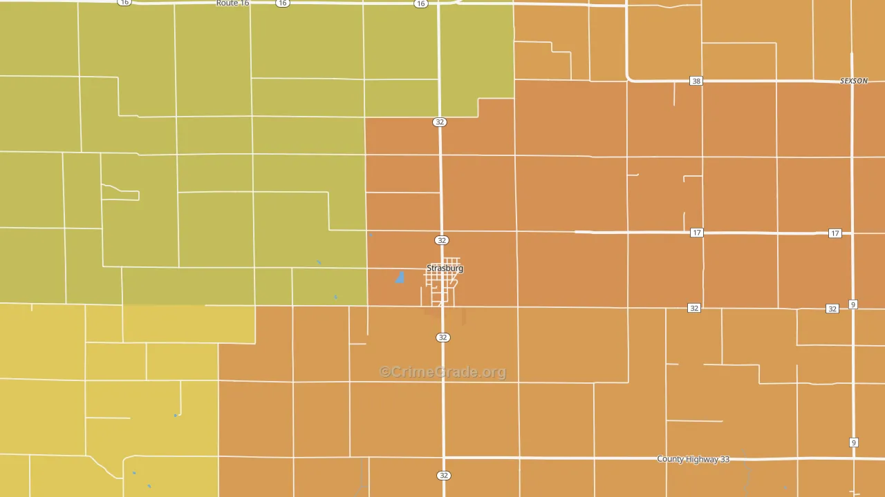Strasburg, IL Map of Robbery Rates