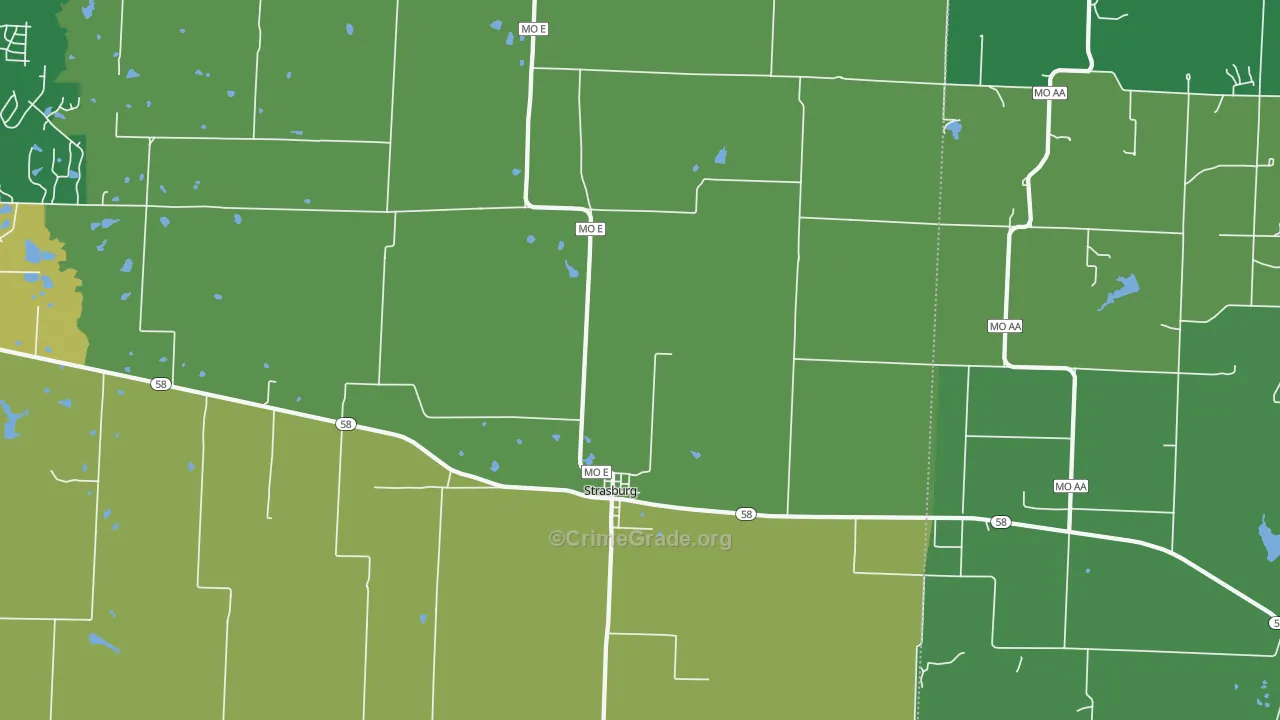 Strasburg, MO Map of Robbery Rates