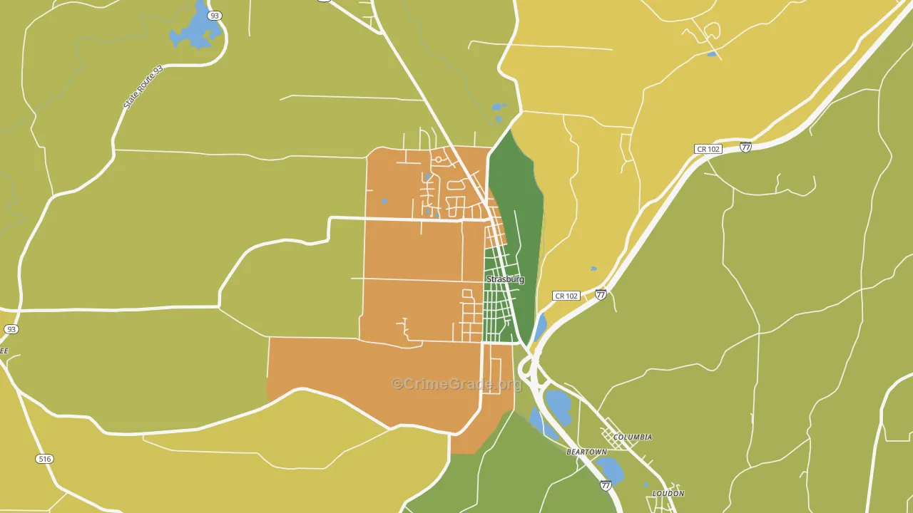 Strasburg, OH Map of Robbery Rates