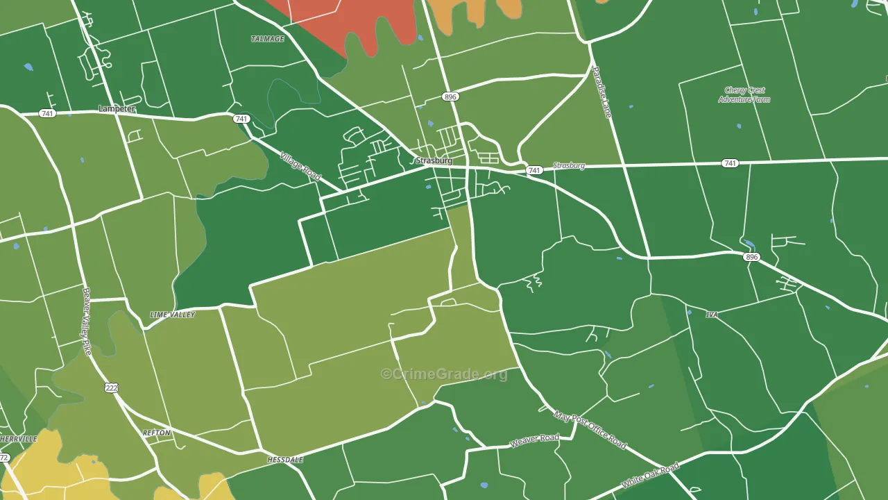 Strasburg, PA Map of Robbery Rates