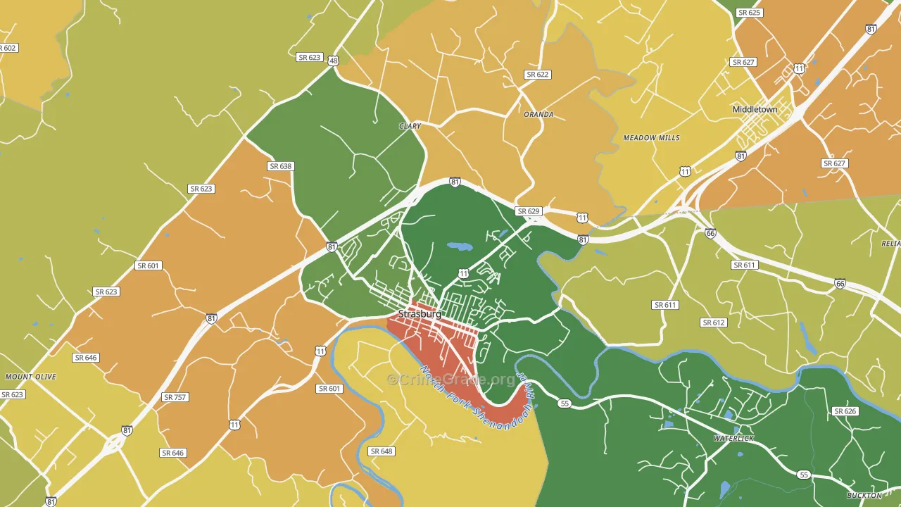Strasburg, VA Map of Robbery Rates