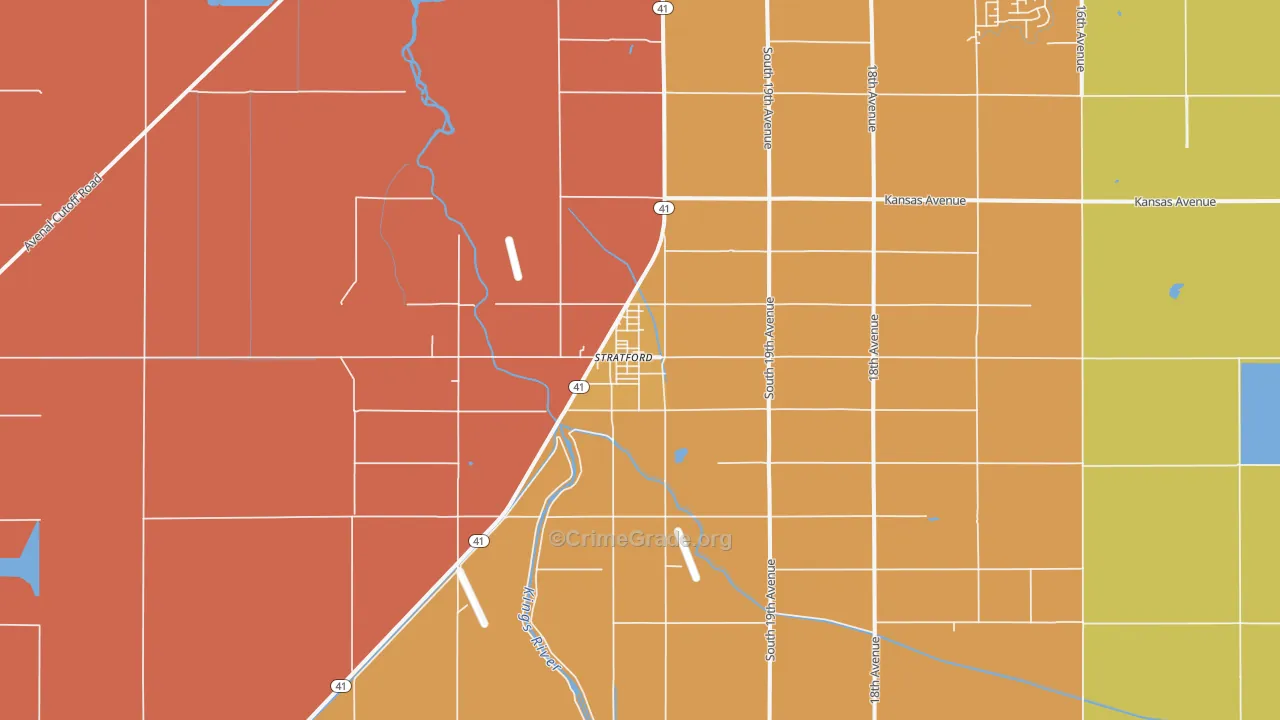 Stratford, CA Map of Robbery Rates