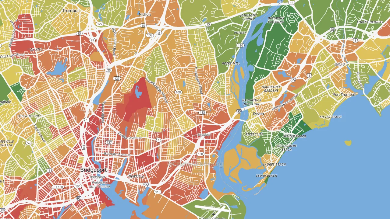 Stratford, CT Map of Robbery Rates