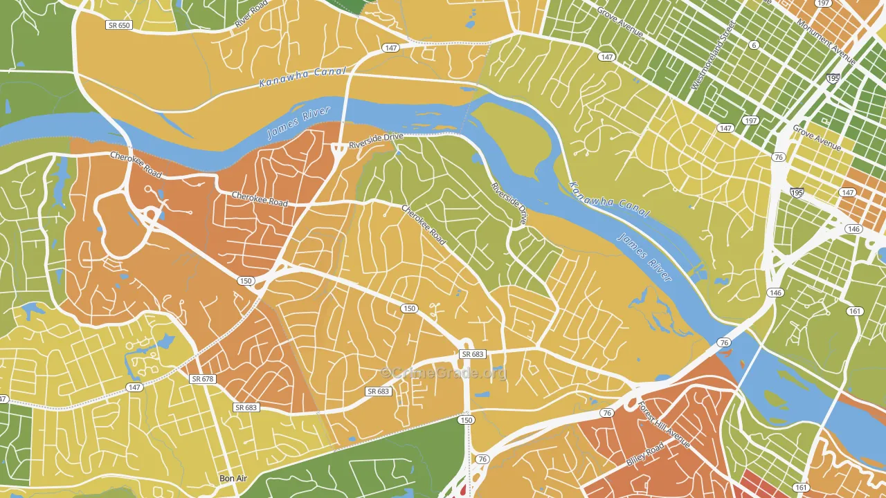 Stratford Hills, Richmond, VA Map of Robbery Rates