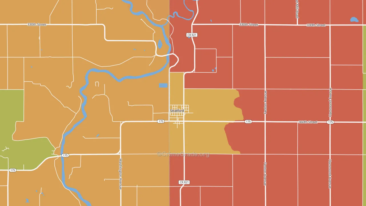Stratford, IA Map of Robbery Rates
