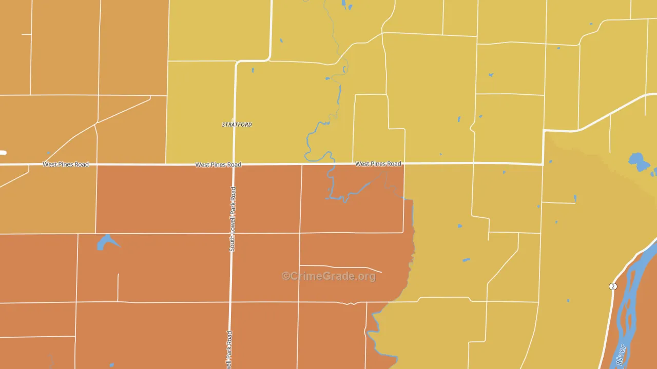 Stratford, IL Map of Robbery Rates
