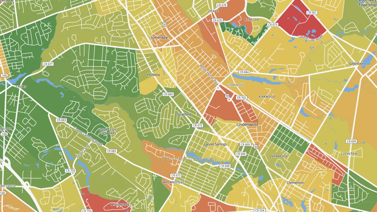 Stratford, NJ Map of Robbery Rates