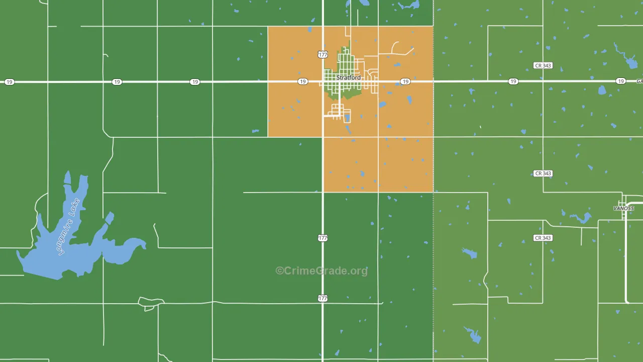 Stratford, OK Map of Robbery Rates
