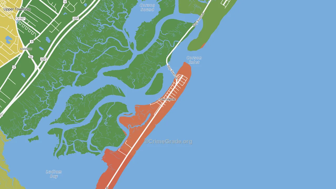 Strathmere, NJ Map of Robbery Rates