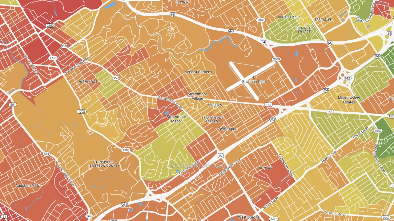 Strathmoor Village, KY Map of Robbery Rates