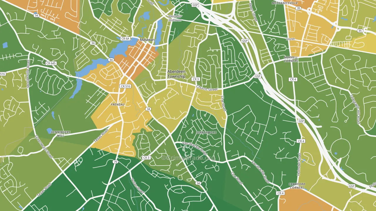 Strathmore, NJ Map of Robbery Rates