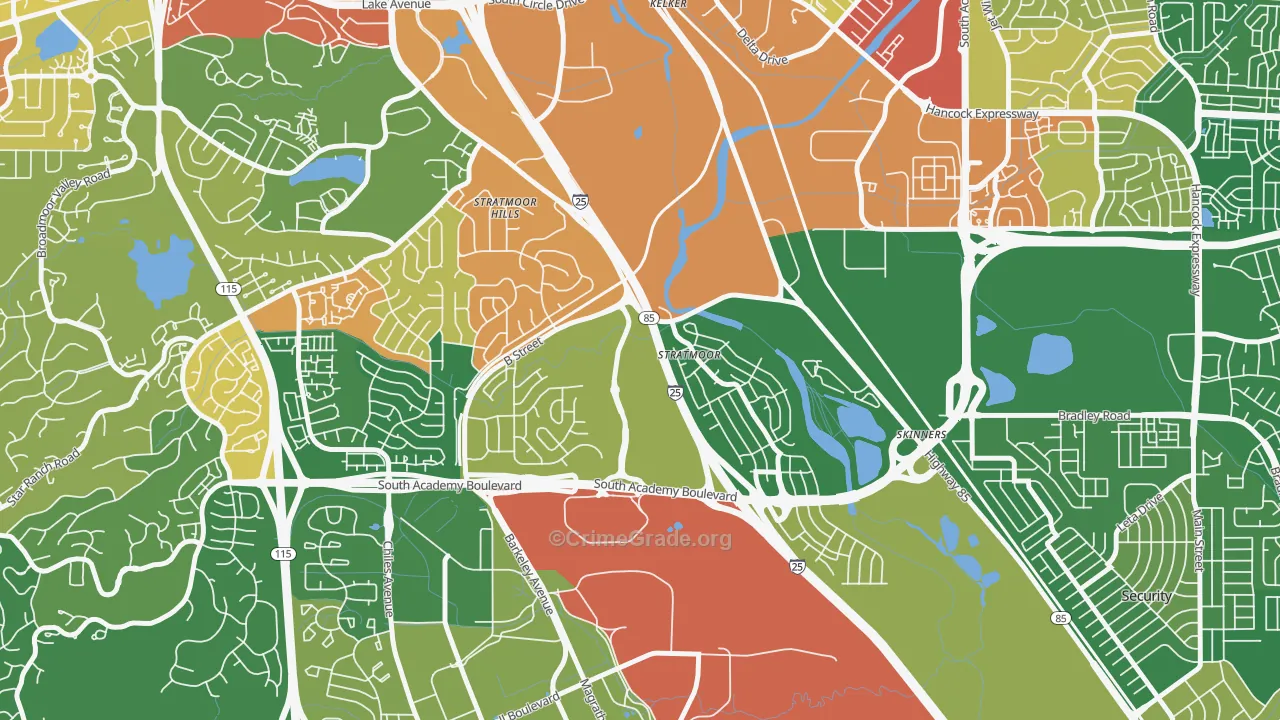 Stratmoor, CO Map of Robbery Rates