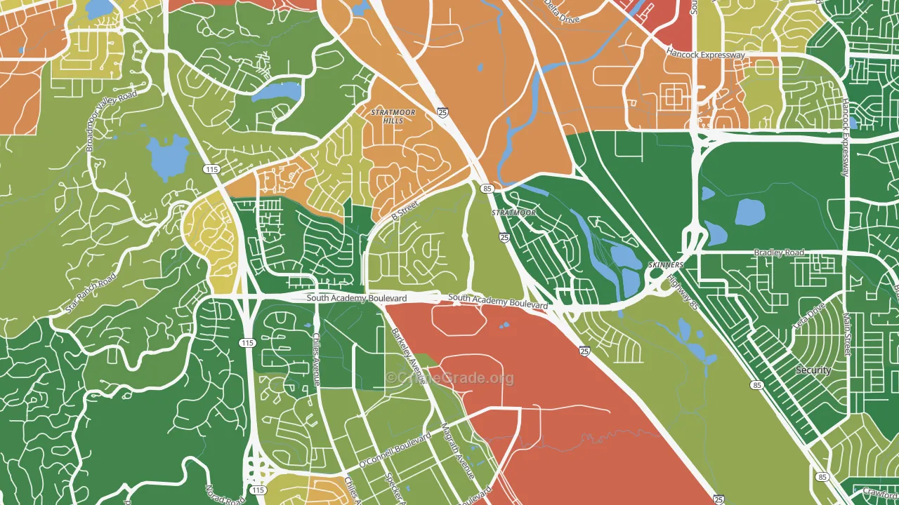Stratmoor Hills, Stratmoor, CO Map of Robbery Rates