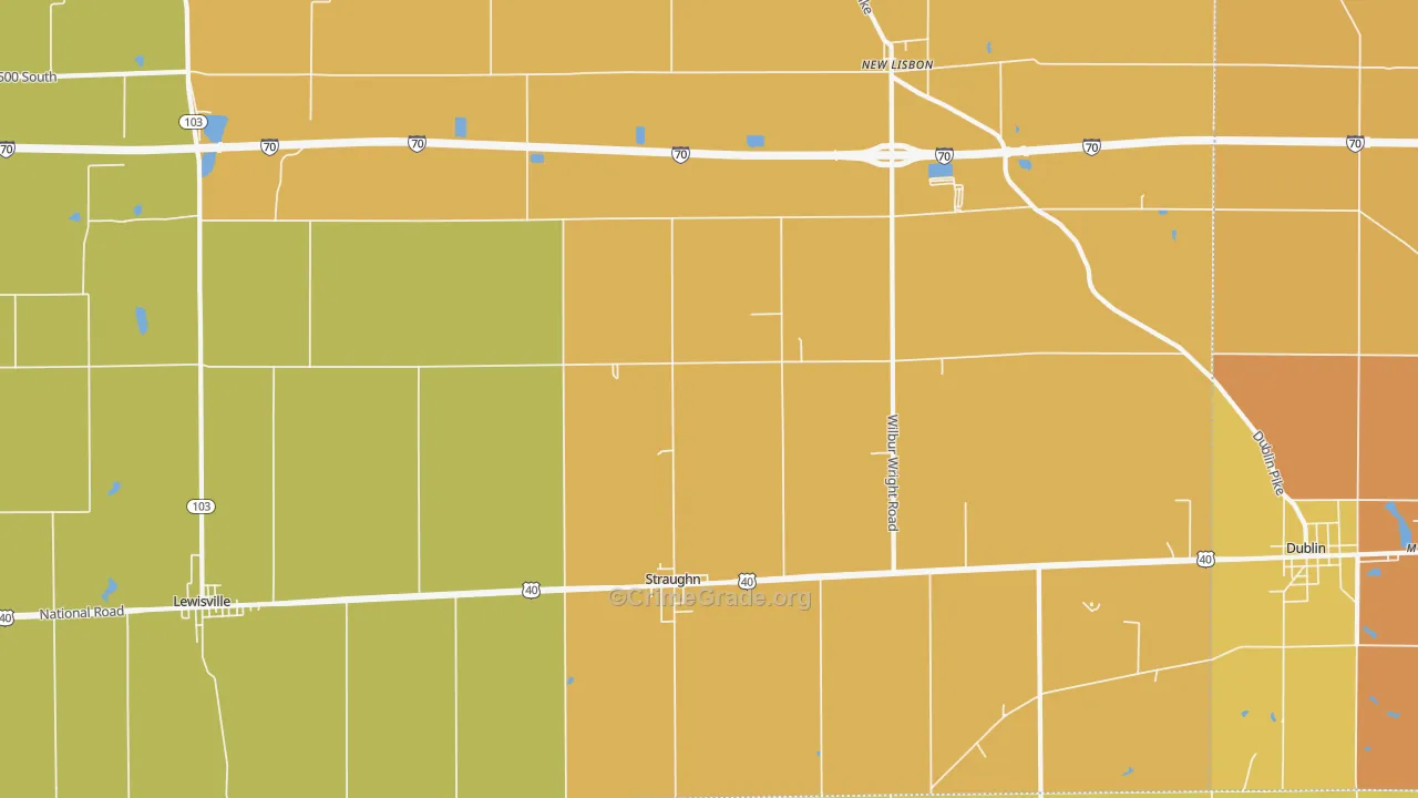 Straughn, IN Map of Robbery Rates