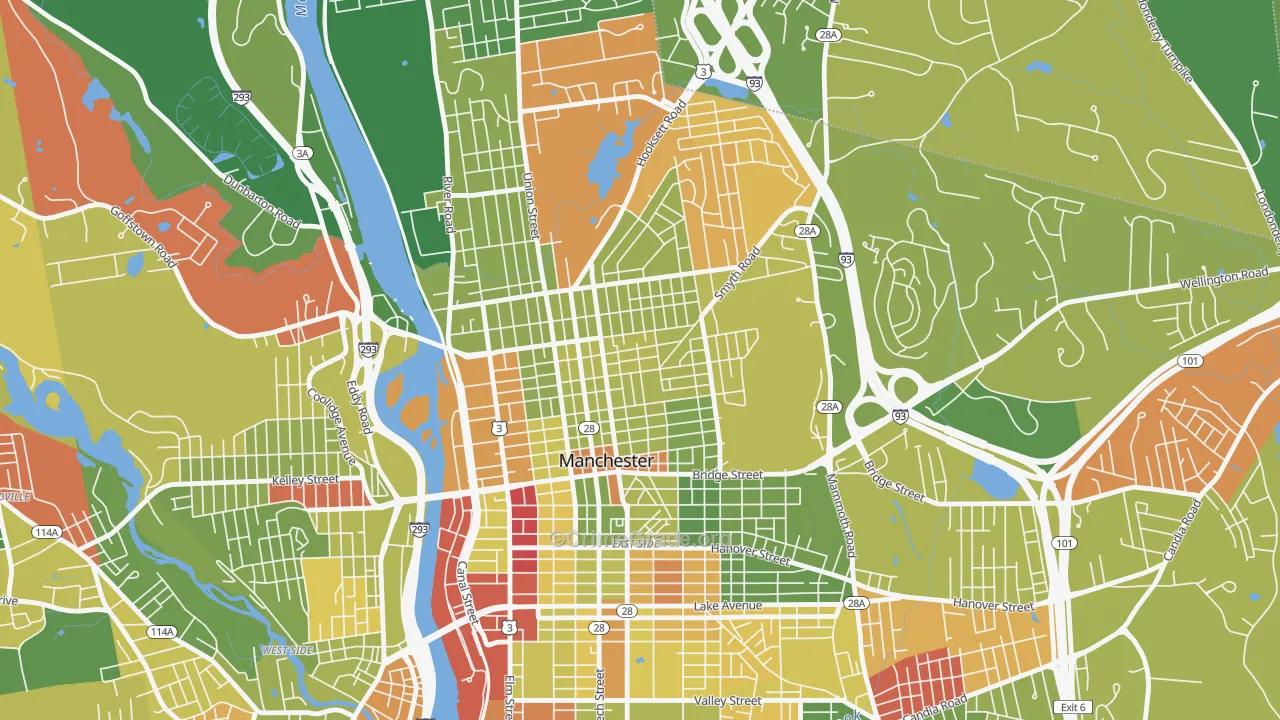 Straw-Smyth, Manchester, NH Map of Robbery Rates