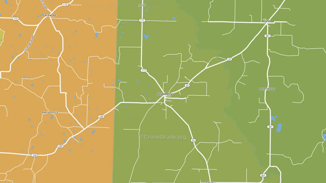 Strawberry, AR Map of Robbery Rates