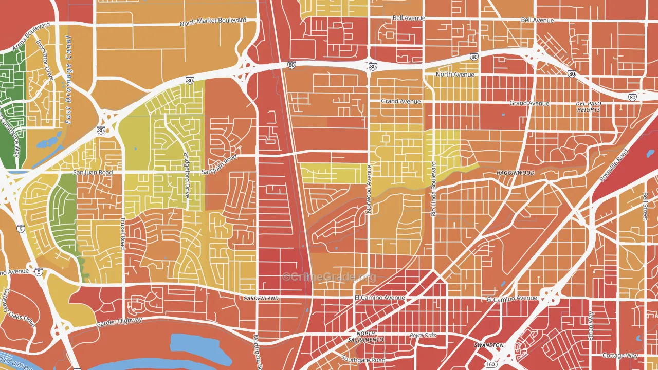 Strawberry Manor, Sacramento, CA Map of Robbery Rates