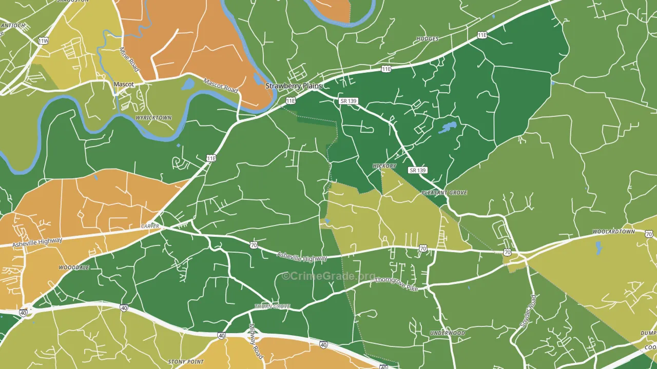 Strawberry Plains, TN Map of Robbery Rates