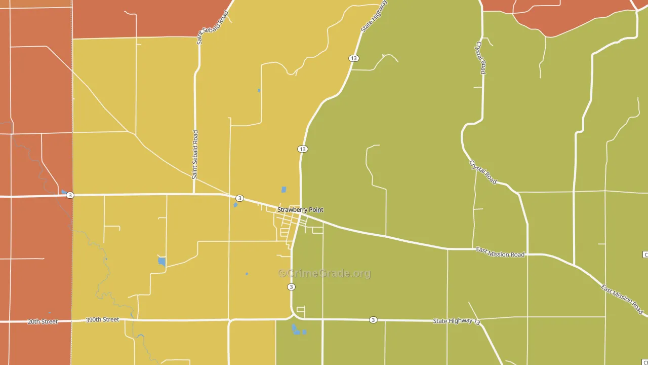 Strawberry Point, IA Map of Robbery Rates