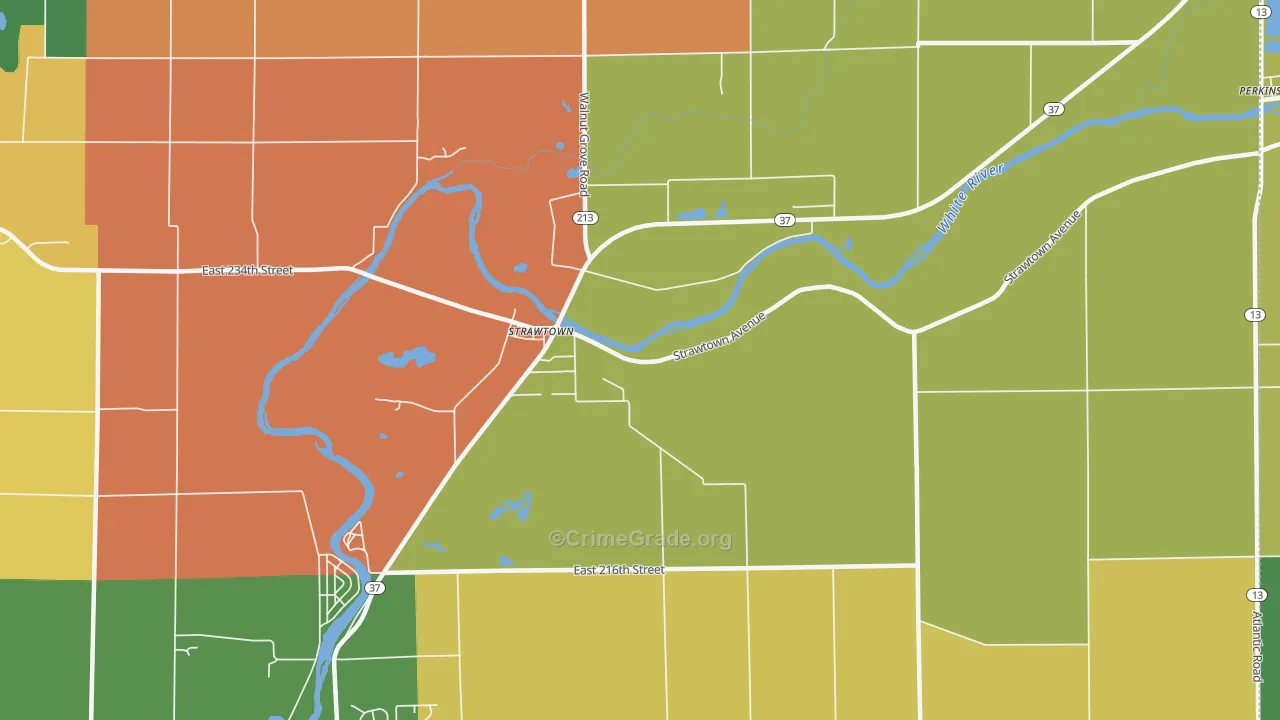 Strawtown, IN Map of Robbery Rates