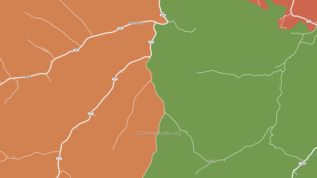 Stricklett, KY Map of Robbery Rates