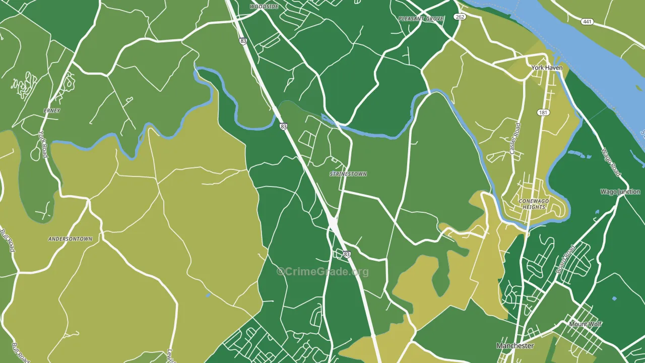 Strinestown, PA Map of Robbery Rates