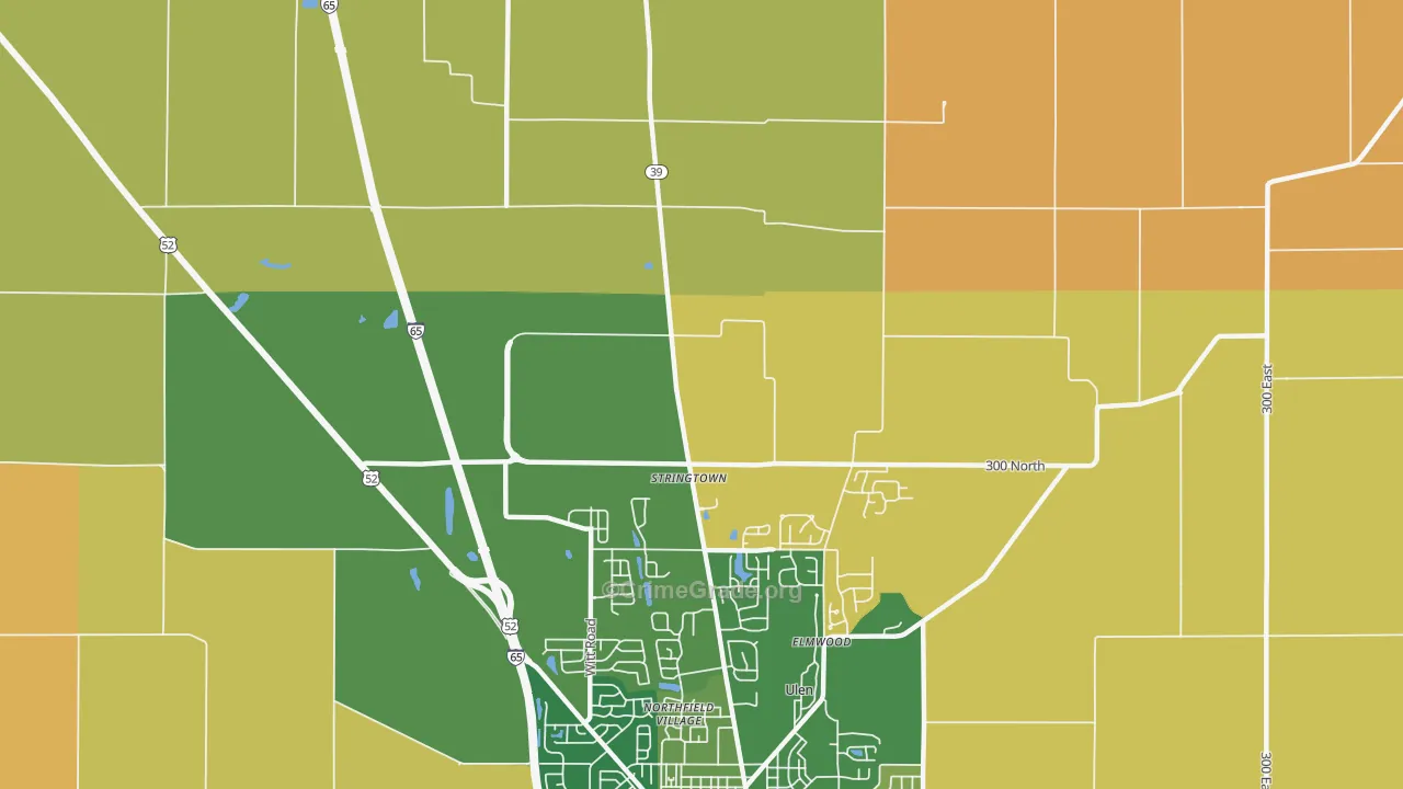 Stringtown, IN Map of Robbery Rates