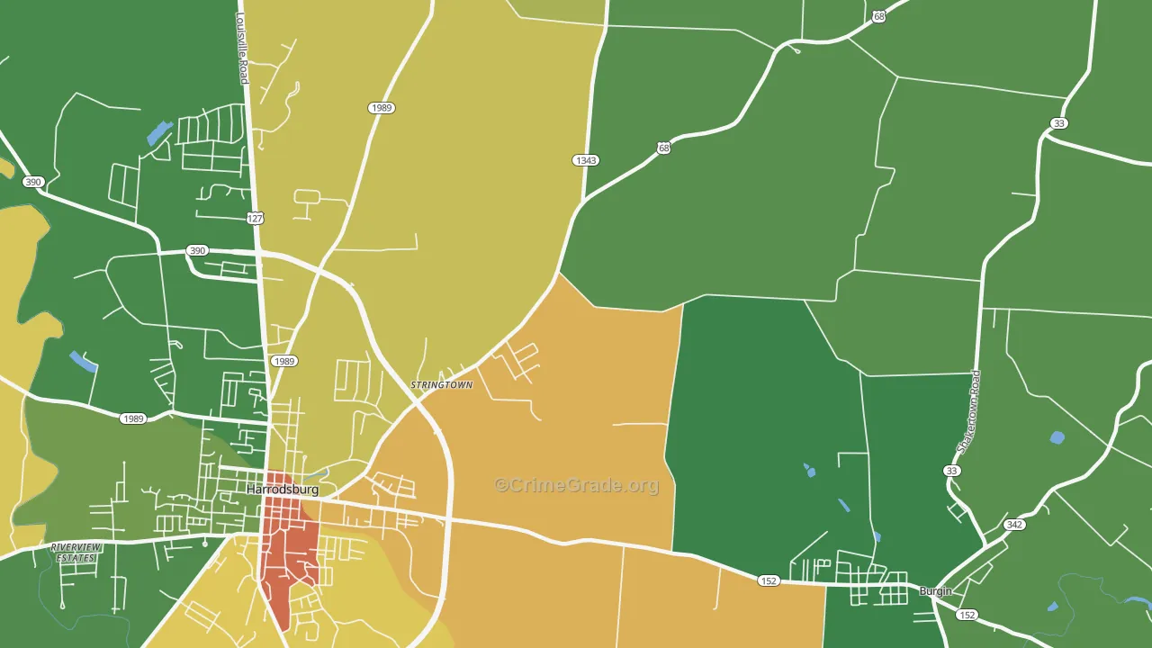 Stringtown, KY Map of Robbery Rates