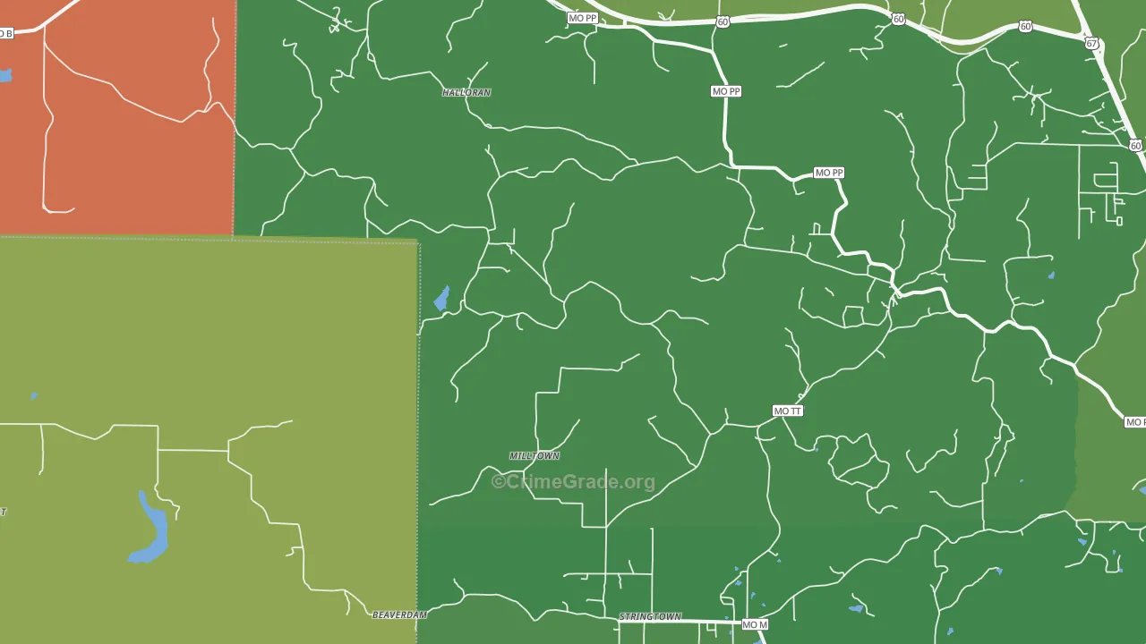 Stringtown, MO Map of Robbery Rates